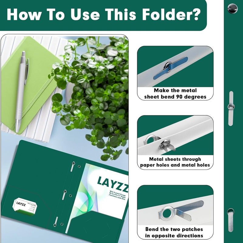 LAYZZ Plastic 2 Pocket Folders with Prongs, 30 Pack, Heavyweight, Letter Size Poly Folders with 3 Metal Prongs Fastener Clips (Green) - Image 4